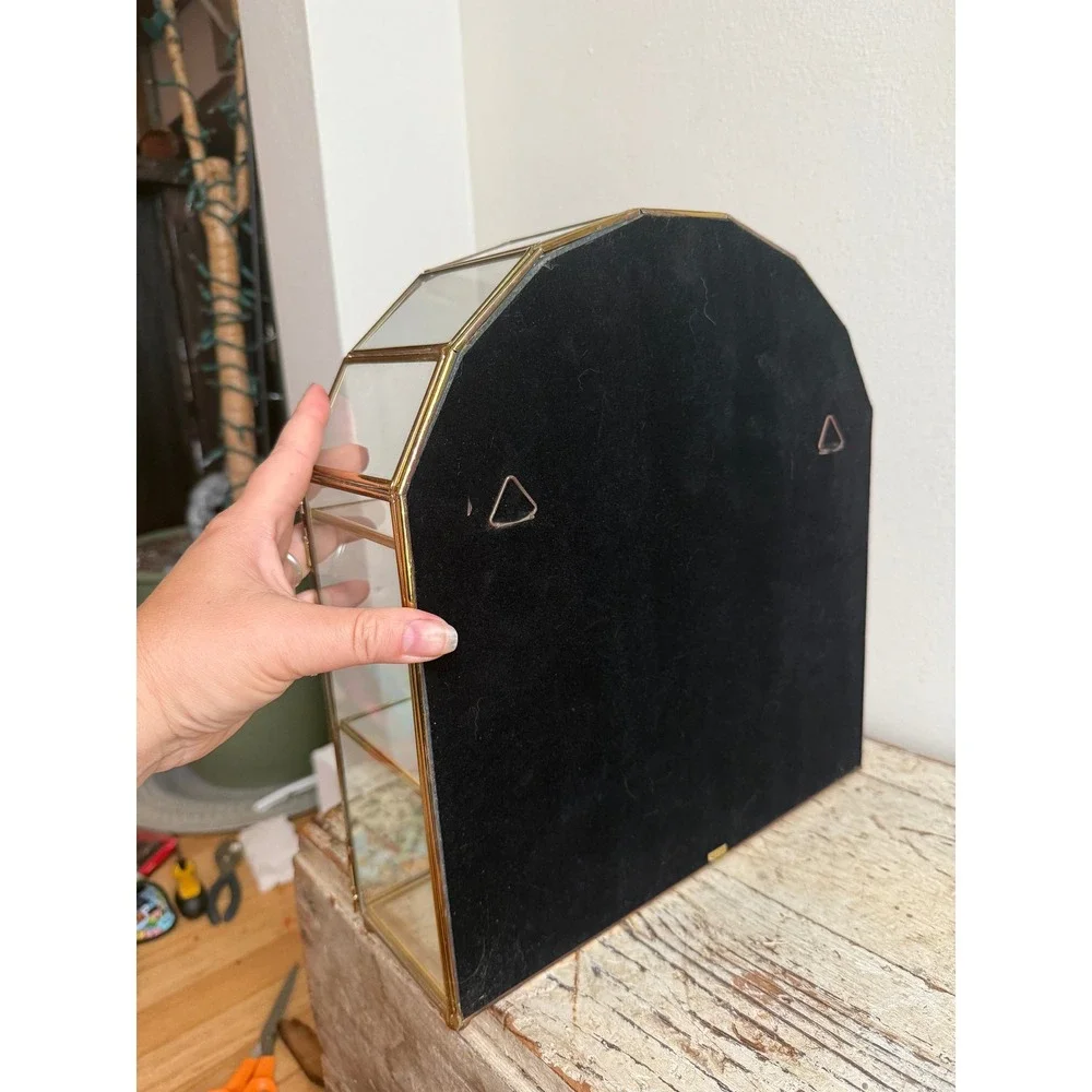 Vintage Franklin Brass Glass Arched Display Case Mirrored Back Curio Cabinet